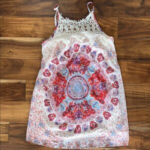 Red and White Dress with Mandala Print and Lace Detailing